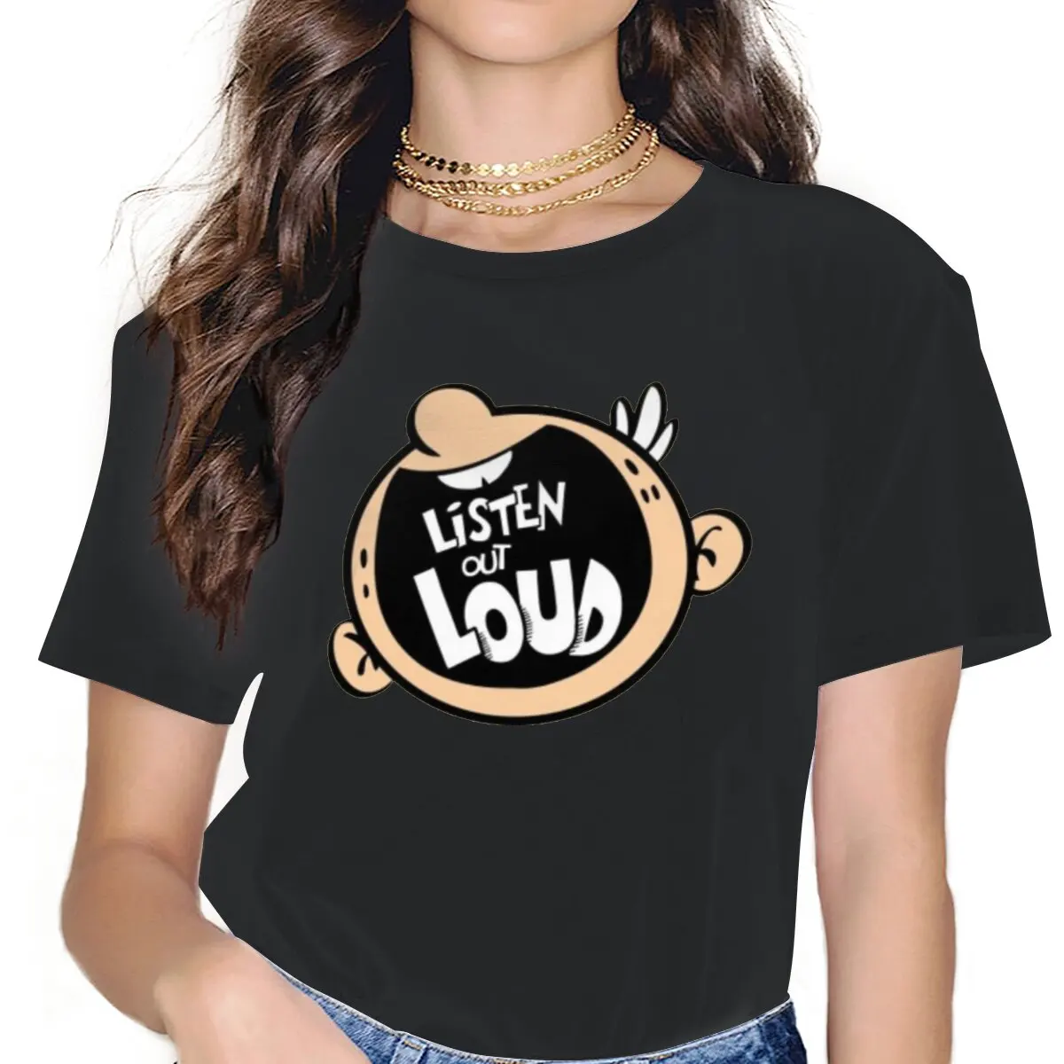 

Listen Out Loud Cute Girls Women T-Shirt The Loud Houses 5XL Blusas Harajuku Casual Short Sleeve Vintage Oversized Tops