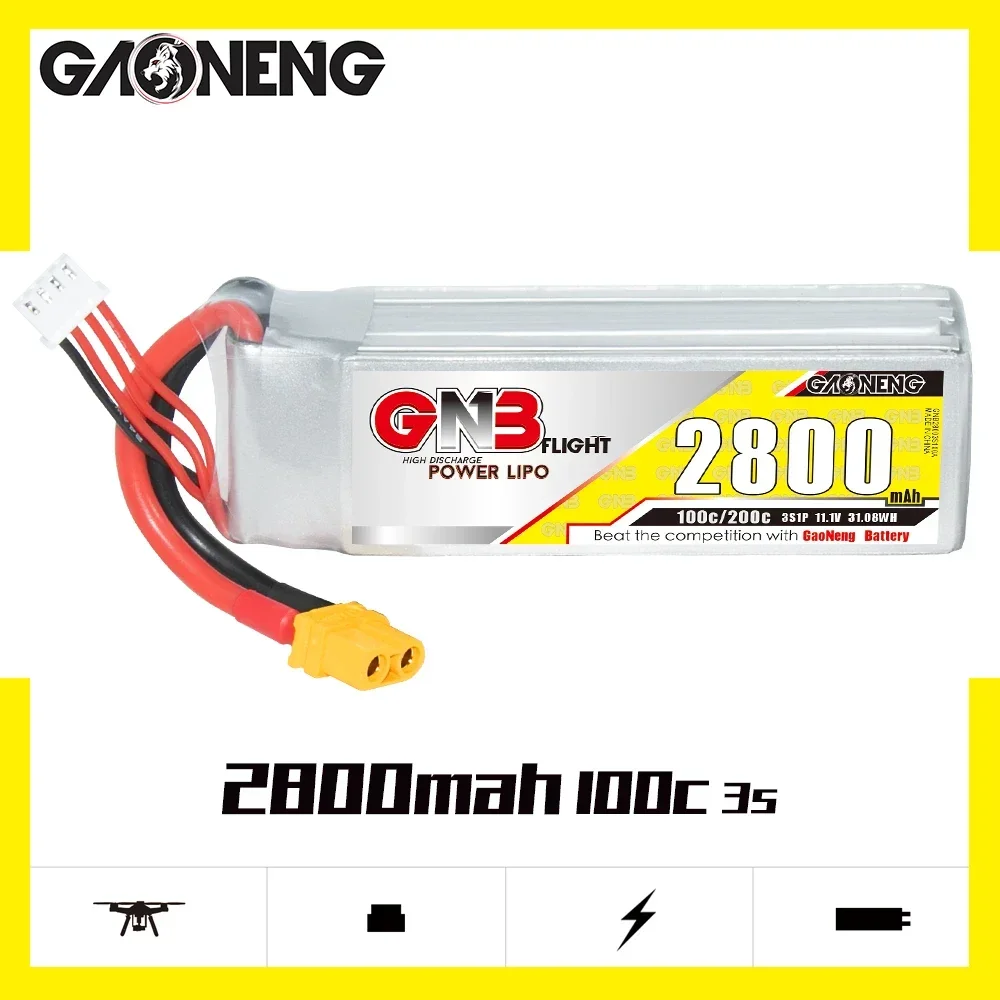 

GAOENG GNB 3S1P 2800mAh 11.1V 100C/200C Lipo Battery With XT60 Connector For RC Helicopter Quadcopter RC FPV Racing Drone Parts