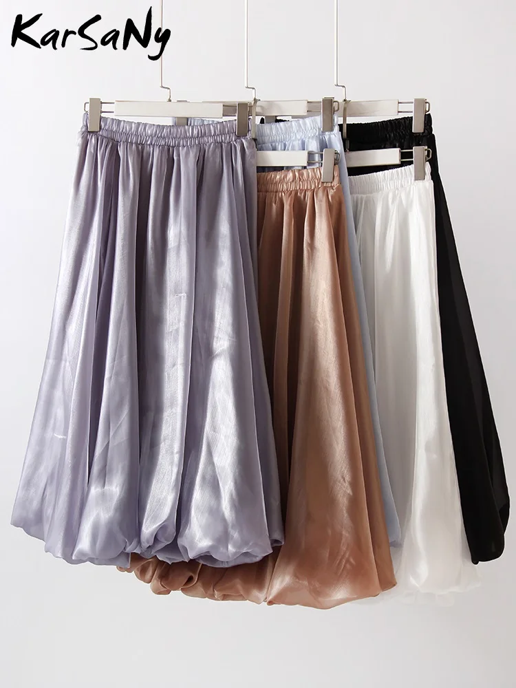 Весна-лето Яркая шелковая женская юбка с цветочным бутоном Однотонная