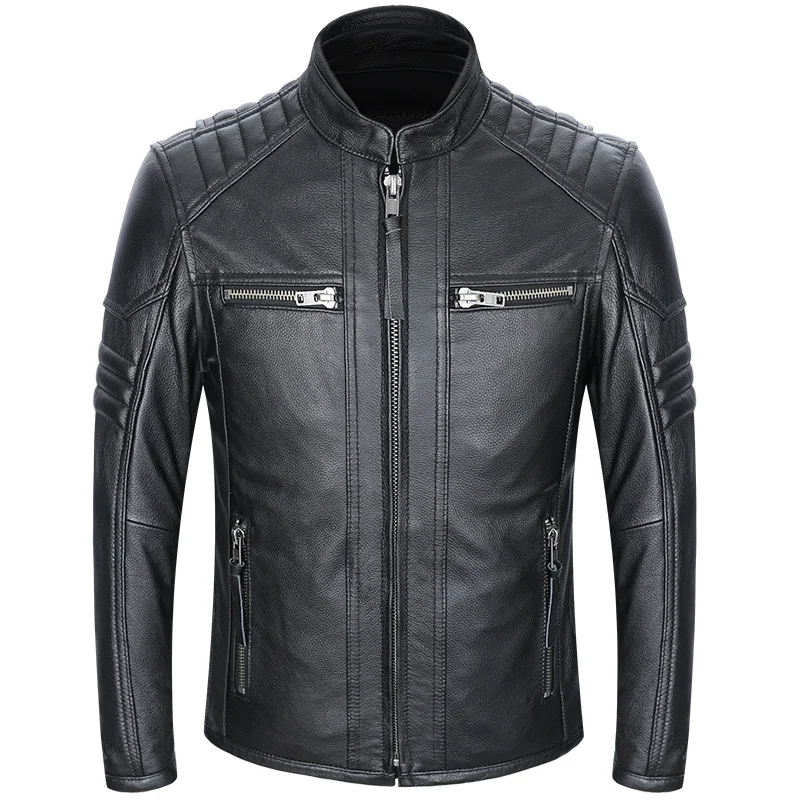 

Куртка мужская из натуральной воловьей кожи, мотоциклетный пиджак, приталенная короткая Байкерская одежда, весна 2023