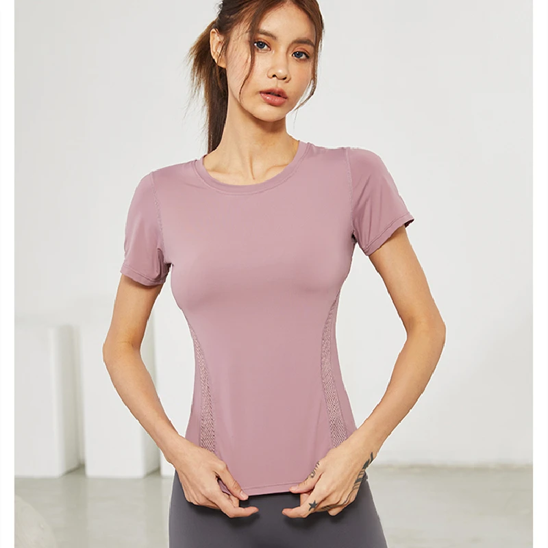 2022 Summer Sports Shirts Quick Dry Fitness Short Sleeve Women Mesh Breathable Yoga Shirts Gym Workout Top Running Slim T-Shirt