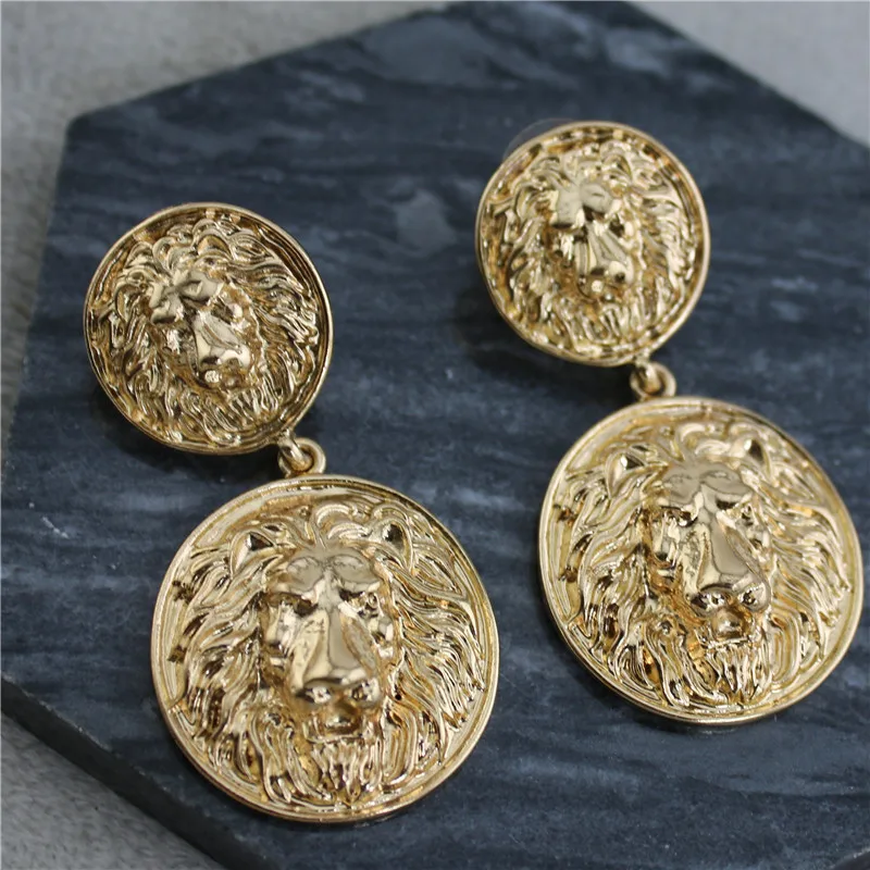 Винтажные женские серьги с тиснением в виде головы льва металлические крутые