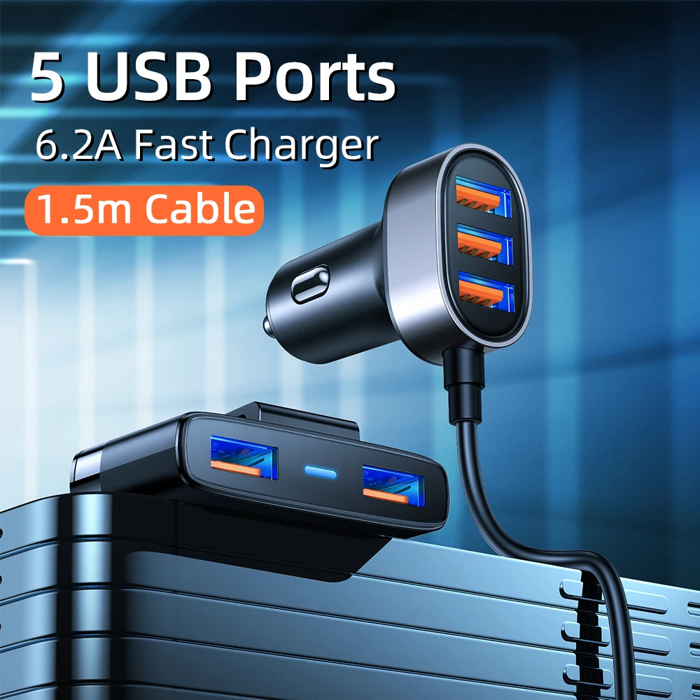 

Автомобильное зарядное устройство с 5 USB-портами, 1,5 м