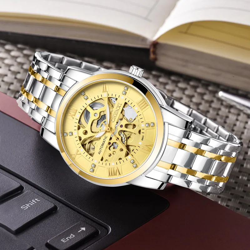 Роскошные автоматические механические мужские часы из нержавеющей стали