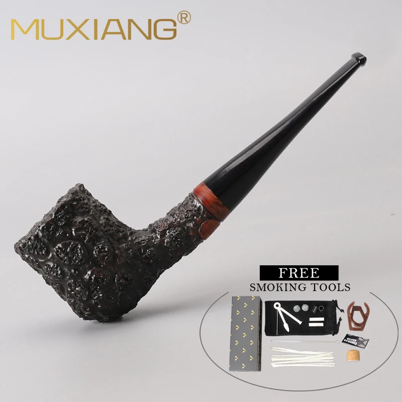 MUXIANG Straight Carved Type Briarwood Tobacco Pipe  Mouthpiece 9mm Filters With 10 Free Smoking Pipe Accessory Tools aa0003k01