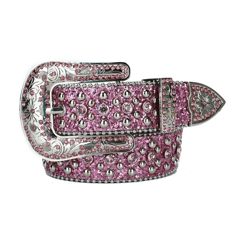 

Designer Punk Rhinestone Studded Belt for Women Black PU Leather Women's Waist Belt Fashion