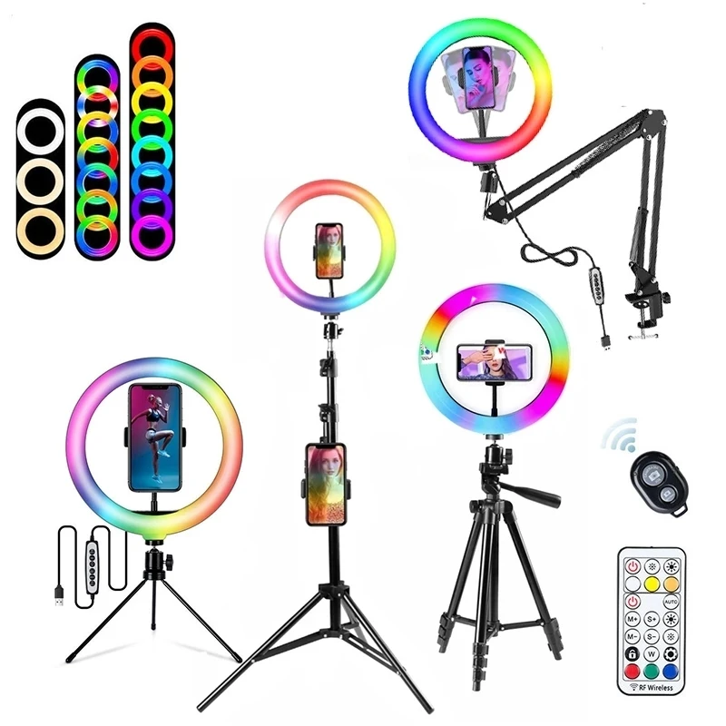 

30cm Selfie RGB Ring Light Photography RingLight Circle Fill Light Led Color Lamp With Tripod Phone Stand Holder Trepied Makeup