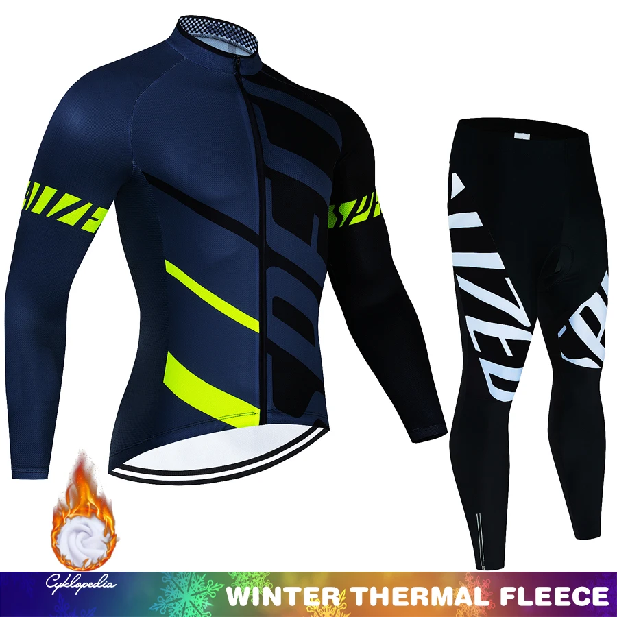 

Winter Thermal Fleece Set Cycling Clothes MTB Clothing Men's Jersey Suit Sport Riding Bike 19D Bib Pants Warm Sets Ropa Ciclismo
