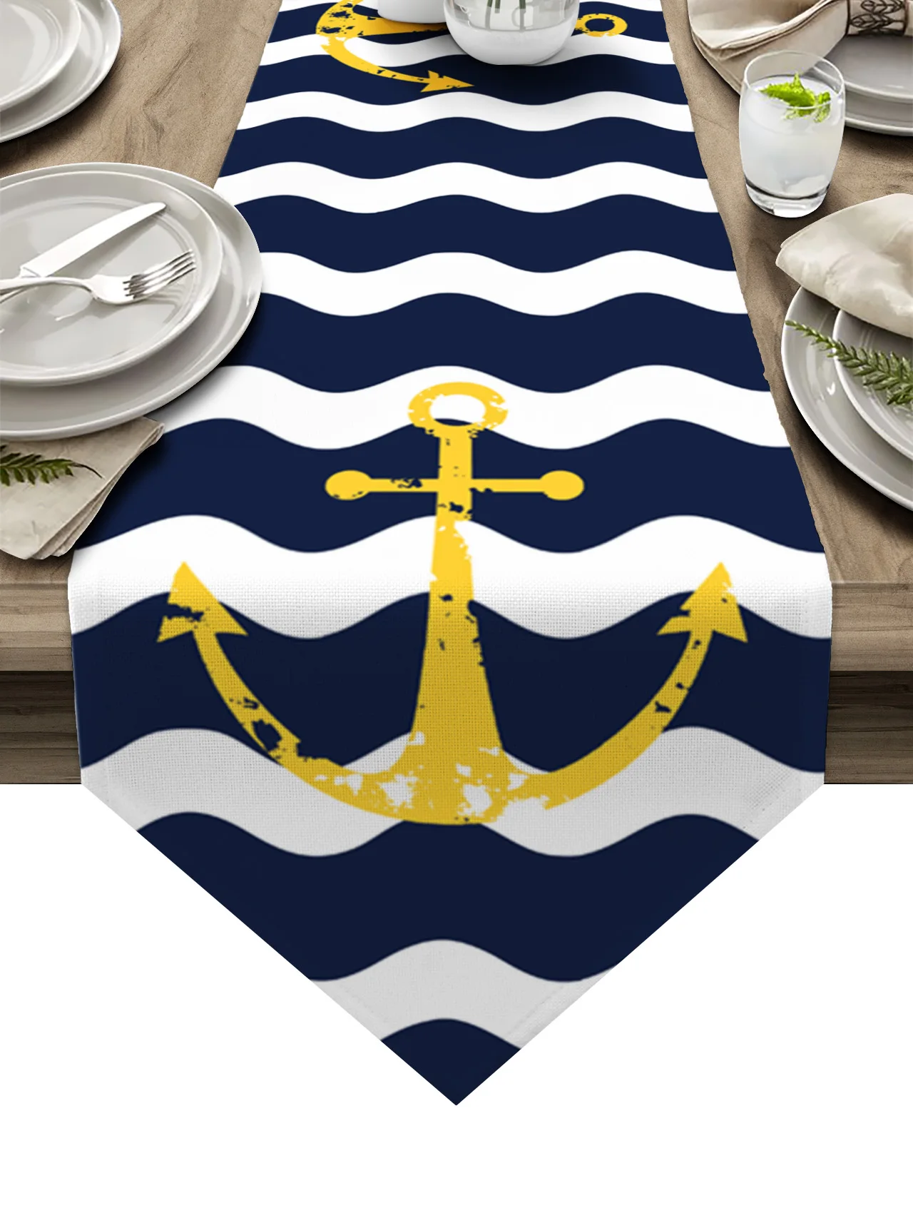 

Темно-синяя скатерть с волнистыми желтыми якорями, деревенский Свадебный декор, скатерть для дома, отеля, вечеринки, кухни, обеденного стола...