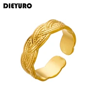 dieyuro 316l stainless steel gold color cross ring for women rustproof classic open adjustable rings casual girl jewelry gifts