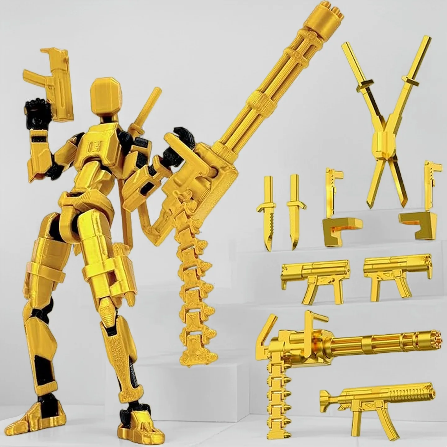 Фото Горячая новинка: Робот-трансформер Hot Titan 13 с 3D-печатью, многосуставной, с пулеметом Гатлинга, настольное украшение, игрушка-подарок для коллекционеров, детей и взрослых №5