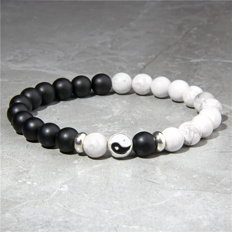 

Tai Chi Beaded Bracelet Natural Stone Lava Bracelet Couple Yin Yang Bracelets 8mm Beads Jewelry for Men Women Lovers Bangle