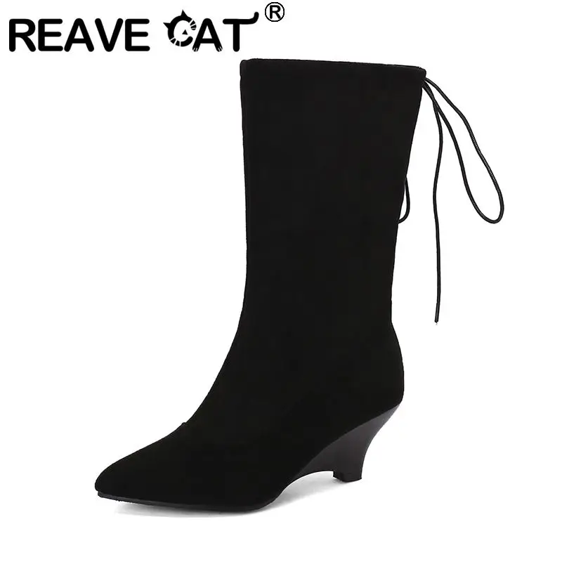 Женские ботильоны с острым носком REAVE CAT повседневные на небольшом каблуке 6 см со