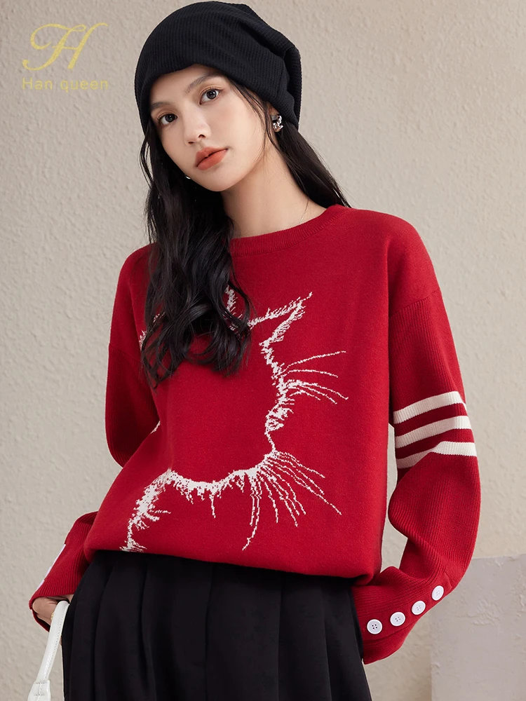 

Женский вязаный кардиган H Han Queen, базовый свободный свитер с круглым вырезом и длинным рукавом, Осень-зима