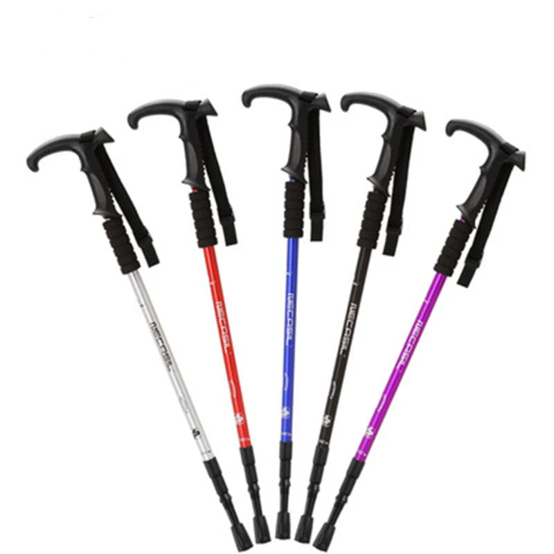 

Light Weight Aluminum Alloy Walking Stick 3-Section T-Shaped Handle Trekking Poles Adjustable Alpenstock Trekking pole