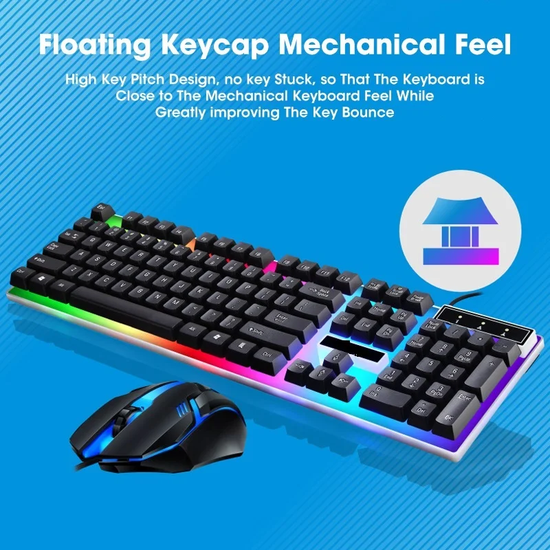 

Wired Gaming Keyboard Mouse Combo Set Durable 104 Keys Rainbow Backlight Mechanical Feel Keyboard Mouse For PC Gamers