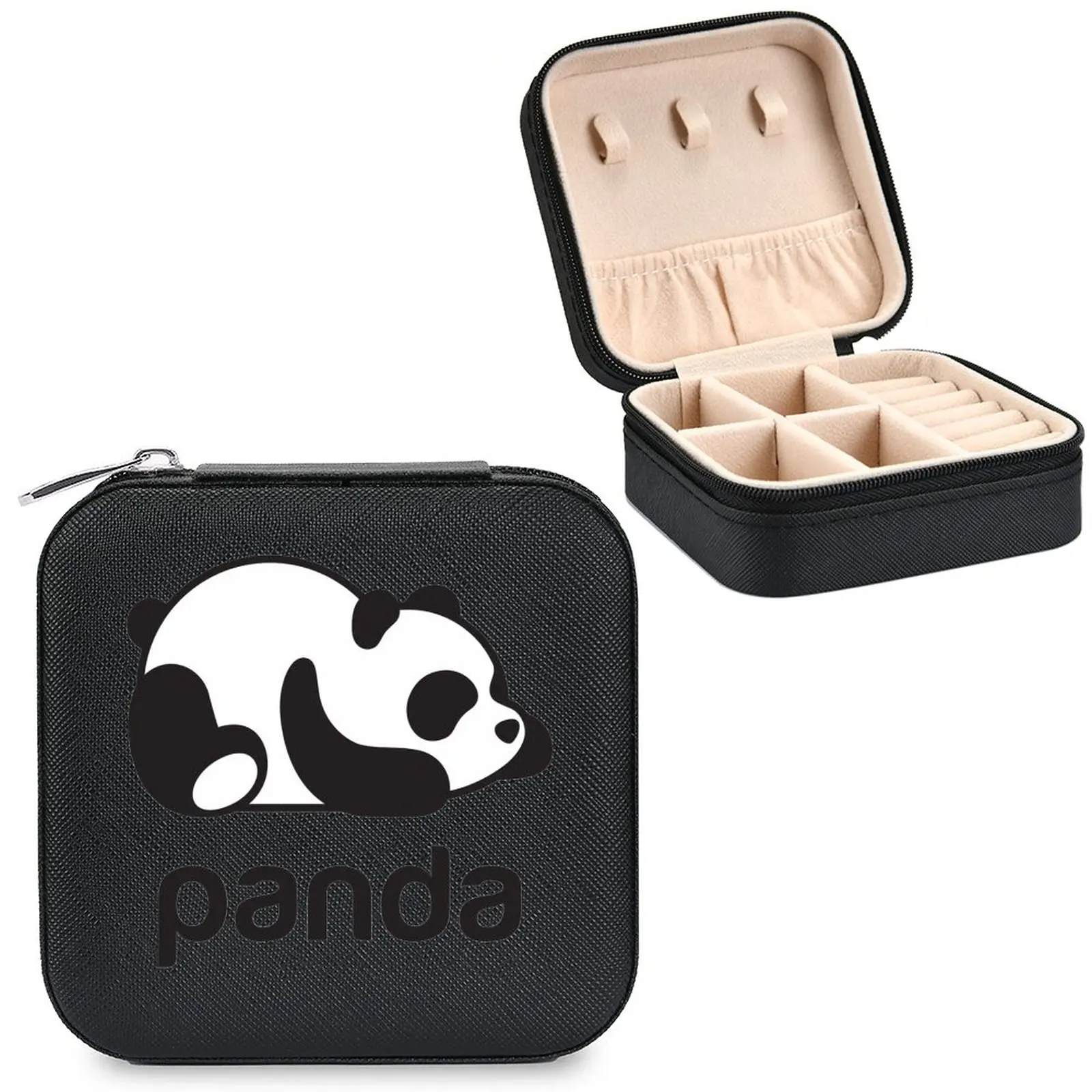 

Двойная коробка для хранения, органайзер для колец и серег, сумка на молнии с узором, большая кожаная двойная коробка с откидным клапаном, милый рисунок панды