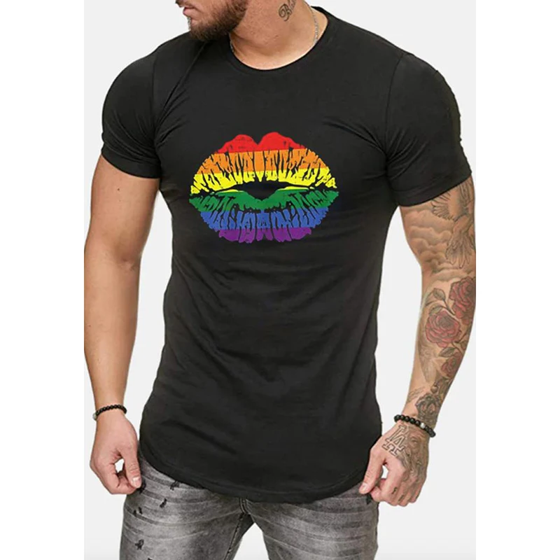 

Badassdude Rainbow Lip Printing Men's Casual Fashion T-shirt