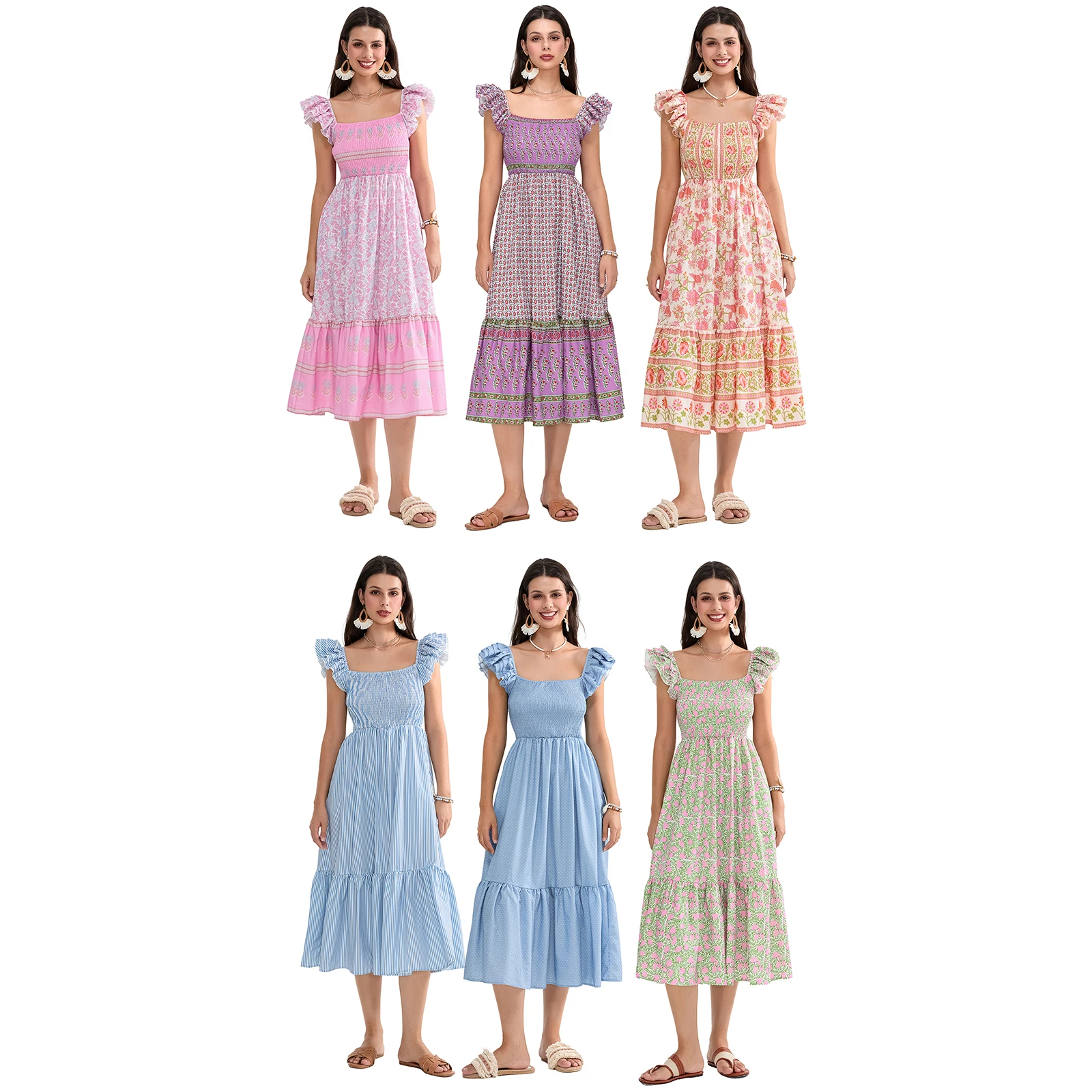 Женская одежда летнее модное винтажное платье миди с цветочным/принтом в горошек