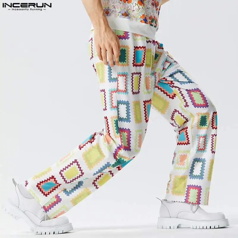 

2023 Men Pants Printing Drawstring Joggers Streetwear Loose Casual Trousers Men Joggers Stylish Leisure Pantalon S-5XL INCERUN