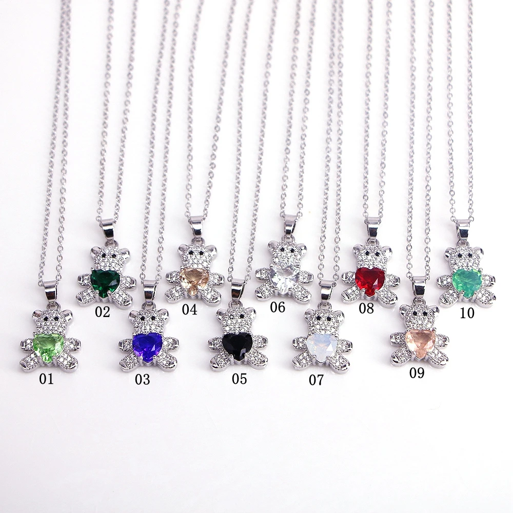 

10PCS, Lovely Crystal Bear Pendant Necklaces for women's Copper Jewelry Neck Chain Present Gifts