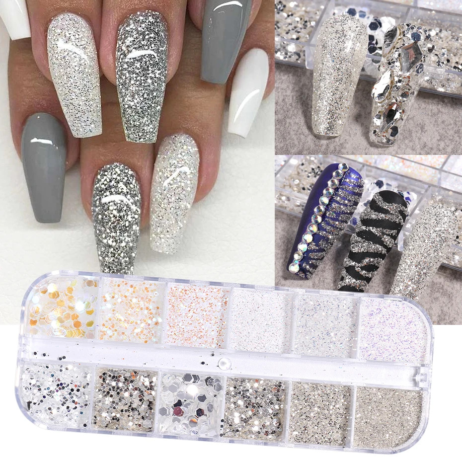 Голографические серебристо-белые блестящие порошки для дизайна ногтей Алмазные