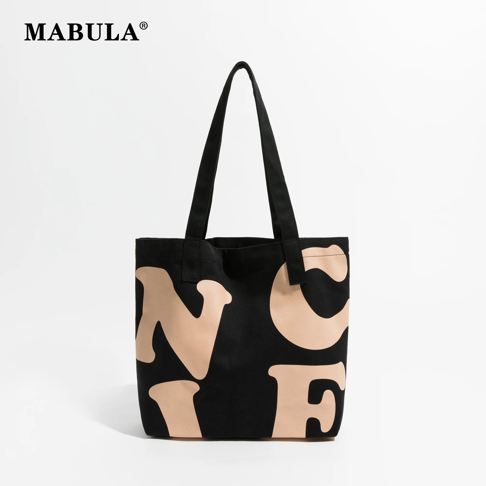 

Повседневная холщовая Дизайнерская Женская Складная Сумка-тоут MABULA, черные сумки унисекс, моющаяся сумка для покупок