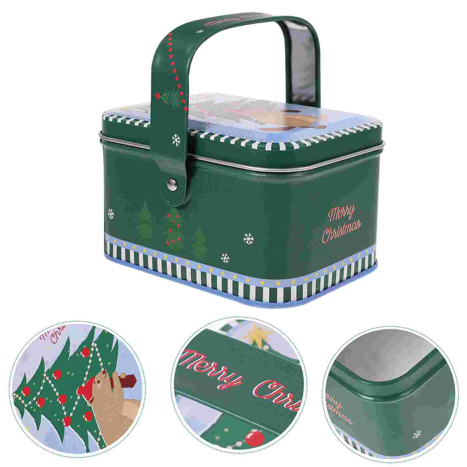 

Christmas Cookie Tins Xmas Candy Tinplate Tins Retro Holiday Empty Cookie Containers Lids Handle Storing Candies Biscuits