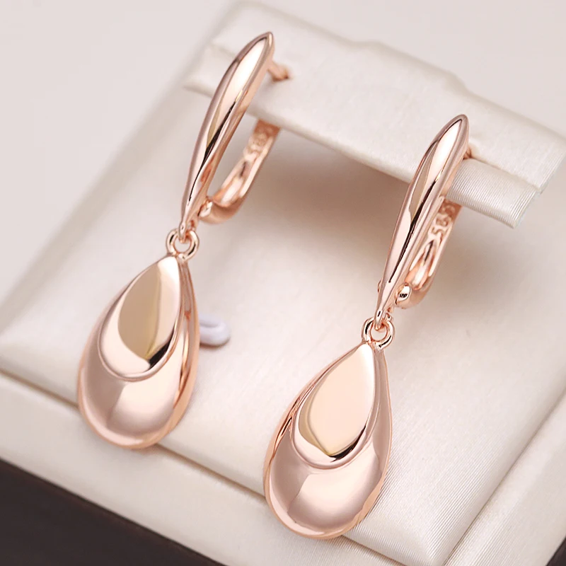 

Kinel Hot Fashion Glossy Dangle Earrings 585 Rose Gold Color Simple Water Drop Earring For Women High Quality Daily Fine Jewelry