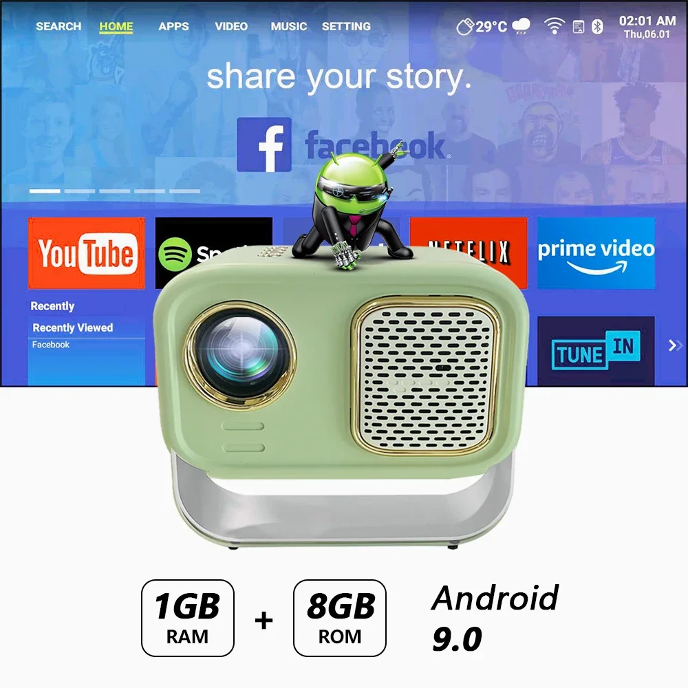 Недорогой портативный проектор OEM ODM с поддержкой 4K Android 9 0 кронштейном для детей