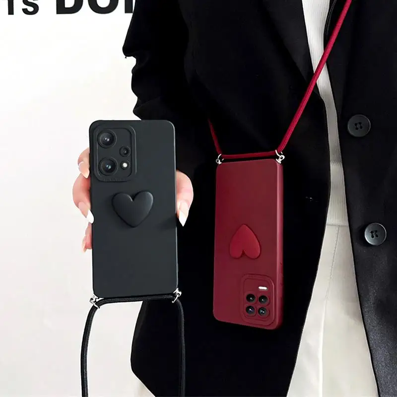 

Crossbody Lanyard Love Heart Case For Realme9 Oppo Realme 9 Pro Plus 9pro Gt 9i Cord Silicone Cover Reno7 Reno 7 5 Lite 8 8t 4g