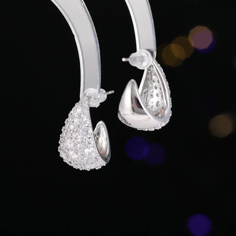FXLRY s925 Серебряные изогнутые серьги из циркония изысканные в форме груши для