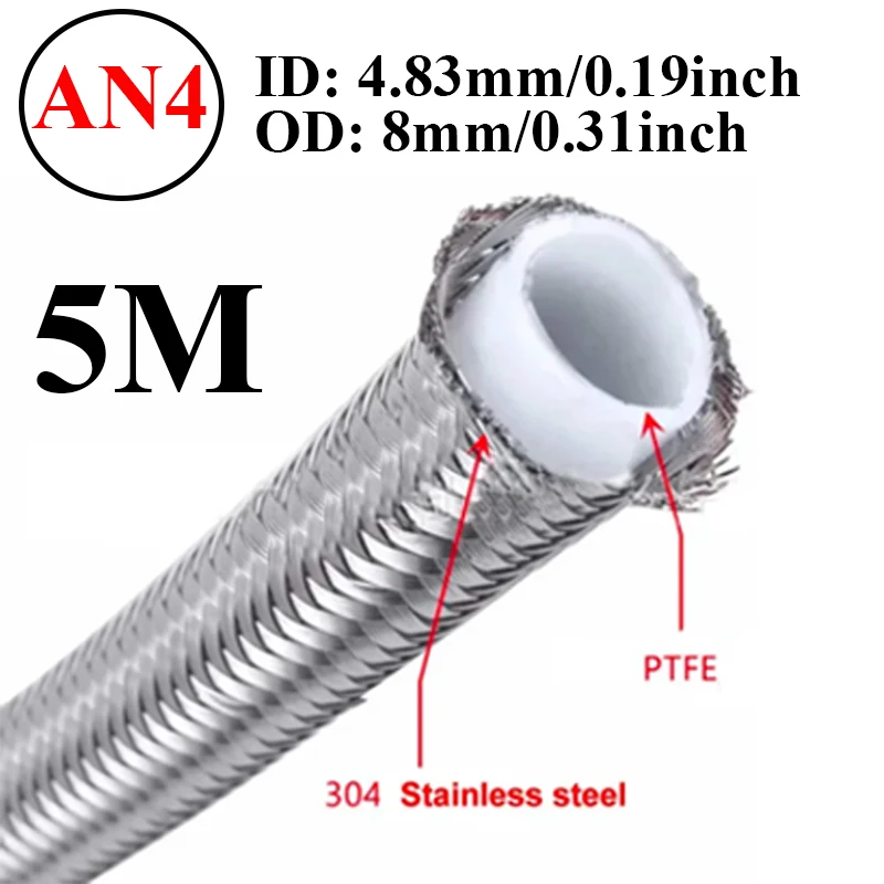 

Универсальный Гоночный шланг AN3, AN4, AN6, AN8, AN10, AN12, 304 дюйма, тормозной шланг из нержавеющей стали с оплеткой из ПТФЭ, топливная маслопровод, охлаждающая труба, 5 метров