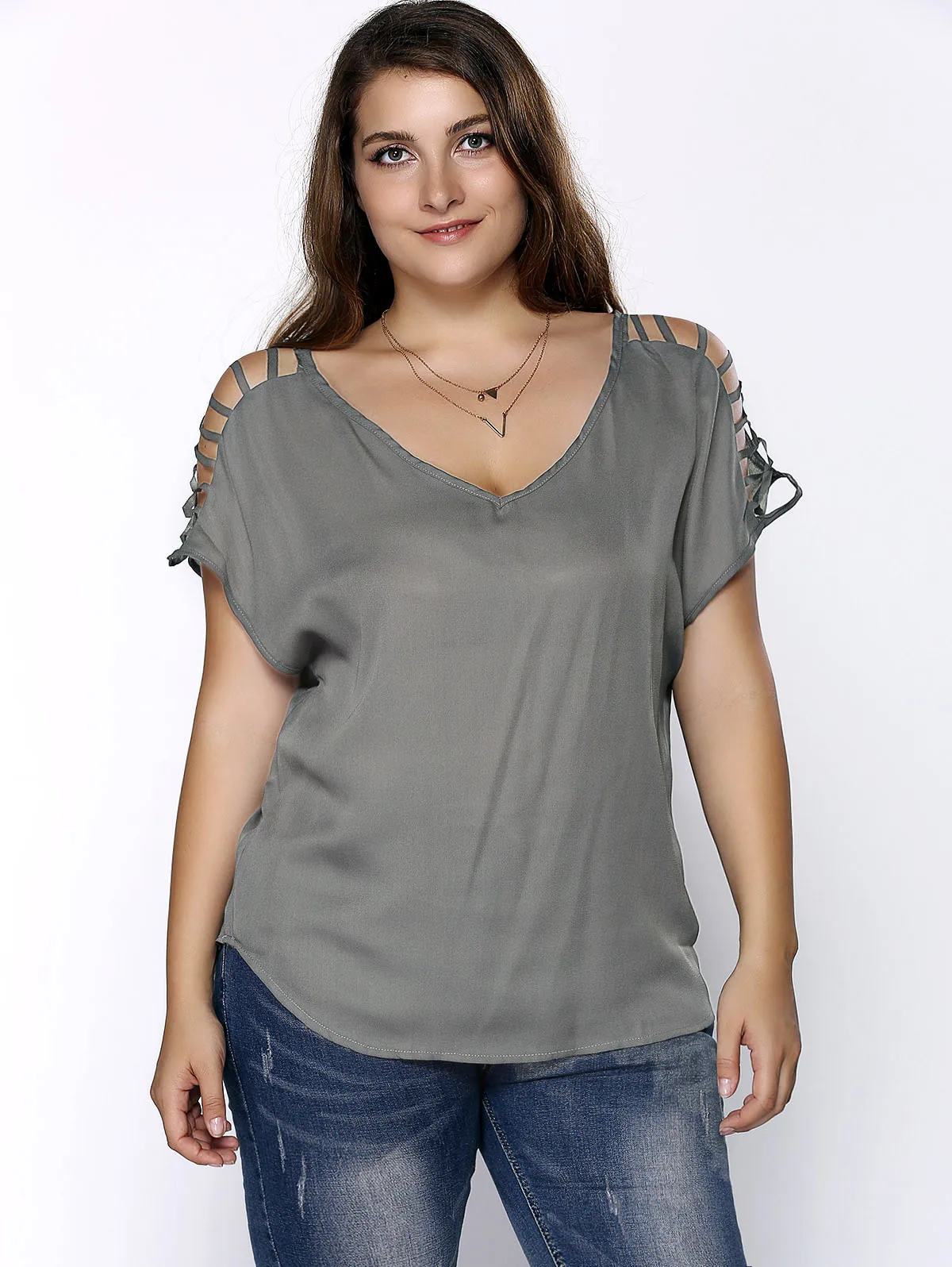 

Женская футболка ROSEGAL, летняя однотонная туника с коротким рукавом, топ с лестницей и V-образным вырезом, новинка 2022, модная женская одежда с ...