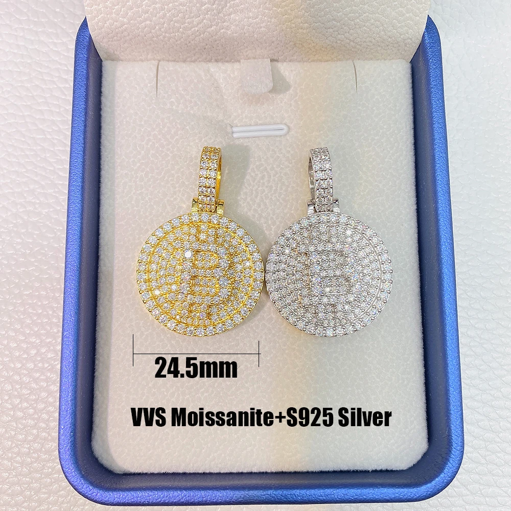 Bling Bitcoin Moissanite Pendant Necklaces For Men S925 Silver Real Diamond Necklace Women Jewelry Pass Tester With GRA