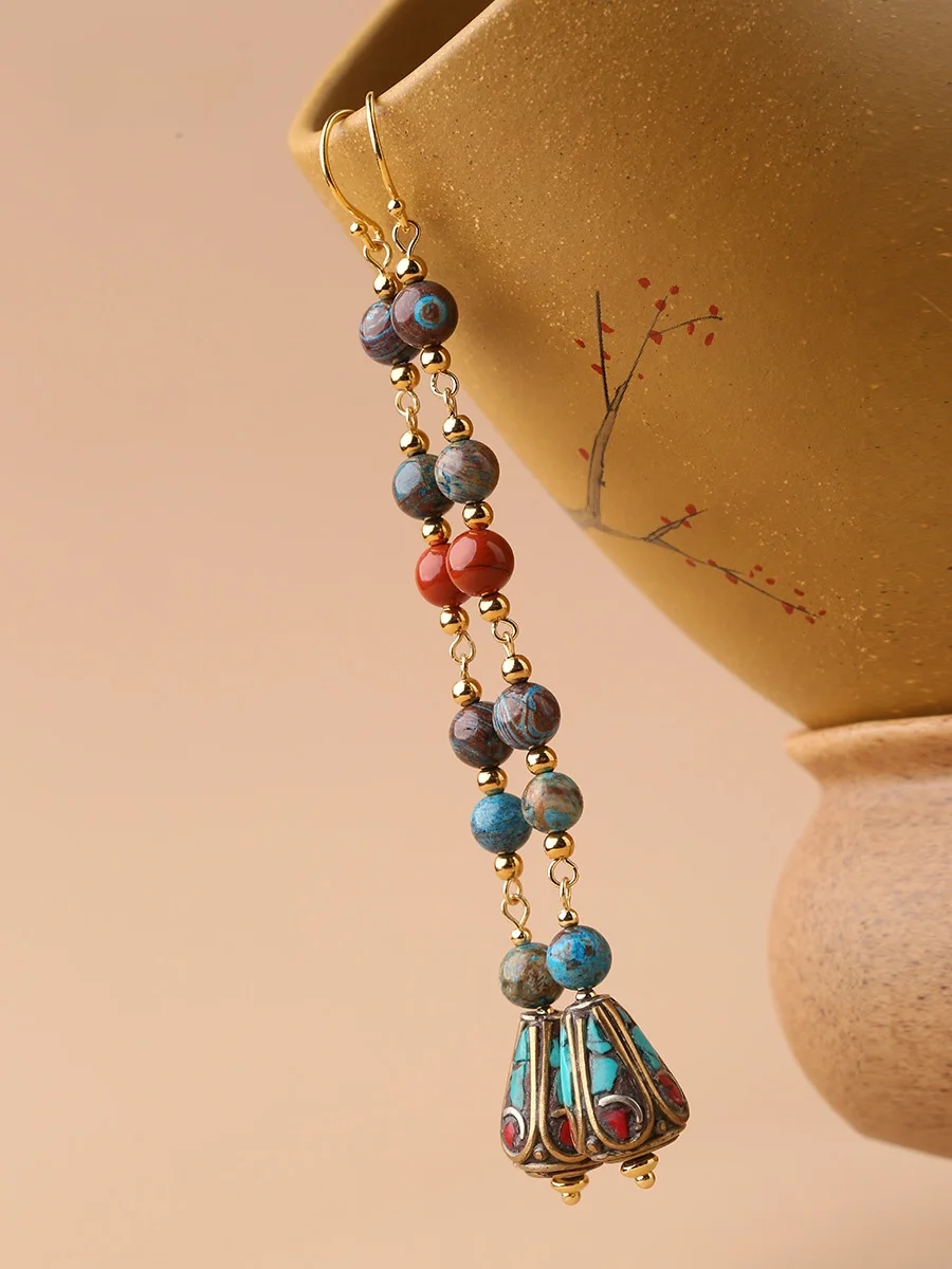 Ранние серьги Mengyu Smoky Rain Jiangnan оригинальный дизайн длинные женские в этническом