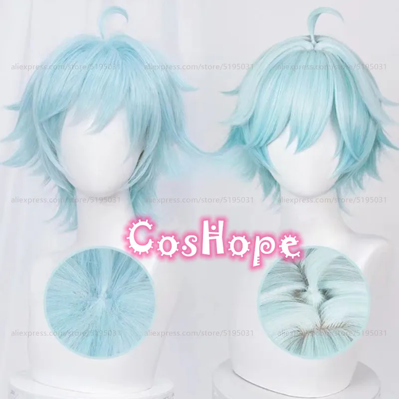 Парик для косплея по мотивам аниме Genshin Impact Chongyun, парик унисекс, 30 см, светло-голубой, парики для косплея, термостойкие синтетические парики для Хэллоуина