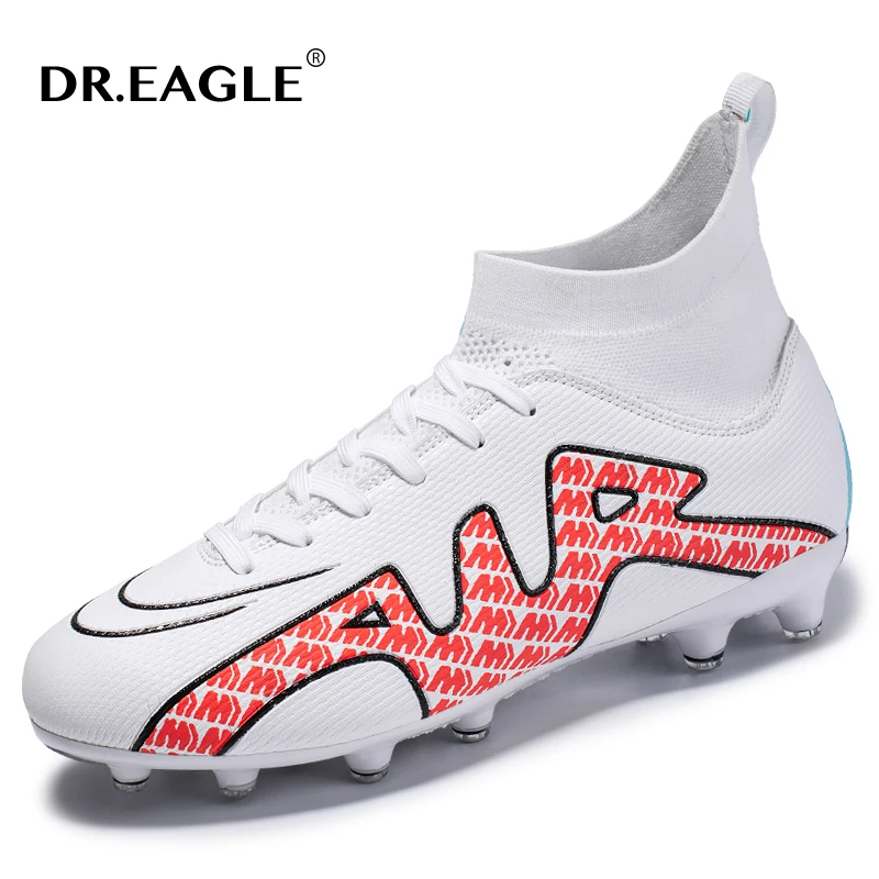 

DR.EAGLE Men Soccer Shoes Original Adult Kids TF/FG High Ankle Football Boots Grass Training Sport Footwear Cleats Sneakers