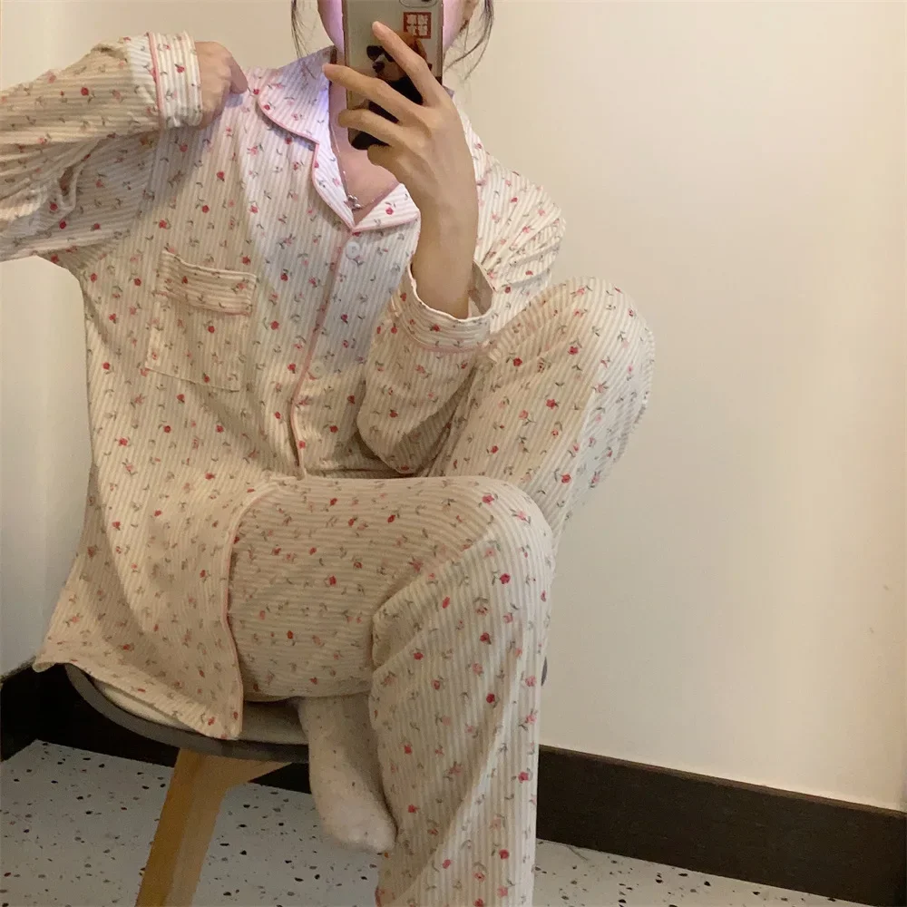 Пижамный комплект в японском стиле с милым вишневым цветом женские брюки