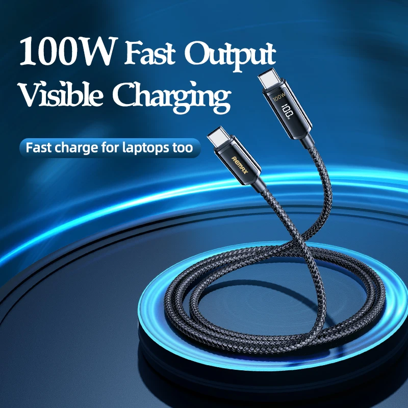 

Remax PD 20V 5A 100W Fast Charging Wire USB C to USB Type C Smart digital display Zinc alloy Data Cable For Xiaomi Huawei