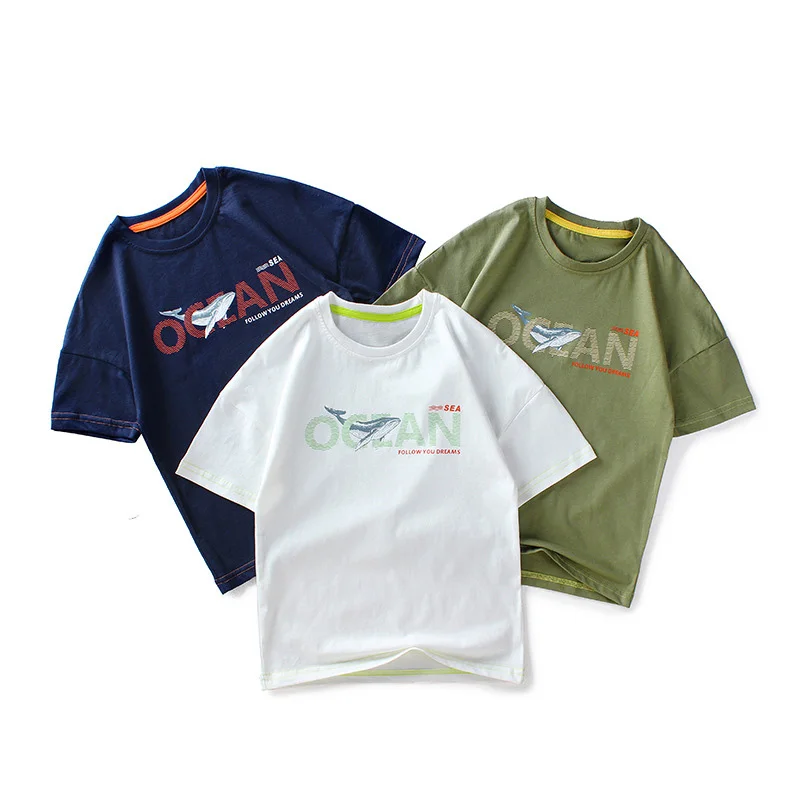 

Cotton Teenager Boys T-shirts Summer Quality Loose Oversize Teen Children Tops Tee Kids Shirt Jersey Clothes