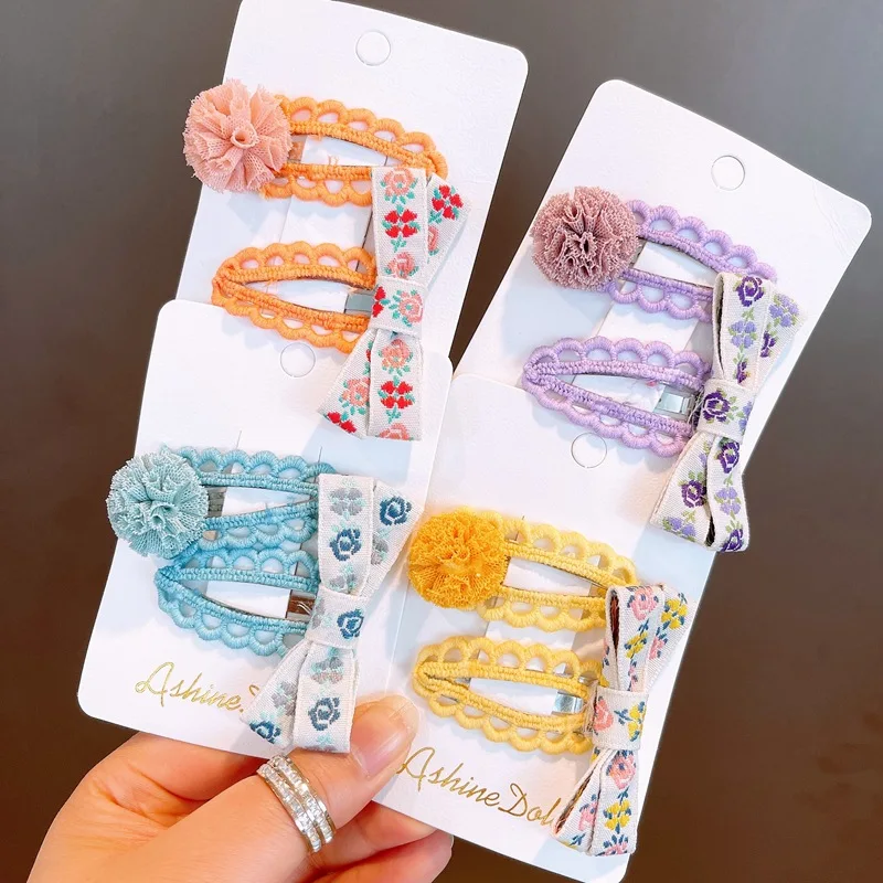 Новый корейский стиль свежая вышивка цветочный BB заколка для волос детская со