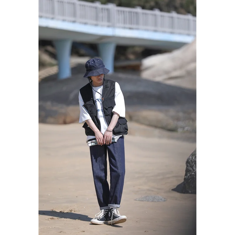 Streetwear Men 2022 New Pattern Recreational Navy Blue Broad Leg Pants Straight Cylinder Comfortable Loose Jeans Autumn Female