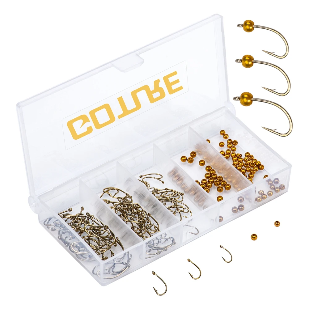 

Goture 240pcs Nymph Flies Hook Brass Head Bead Bait Kit with Portable Lure Box Artificial Flies for Trout Carp Fishing Hooks New