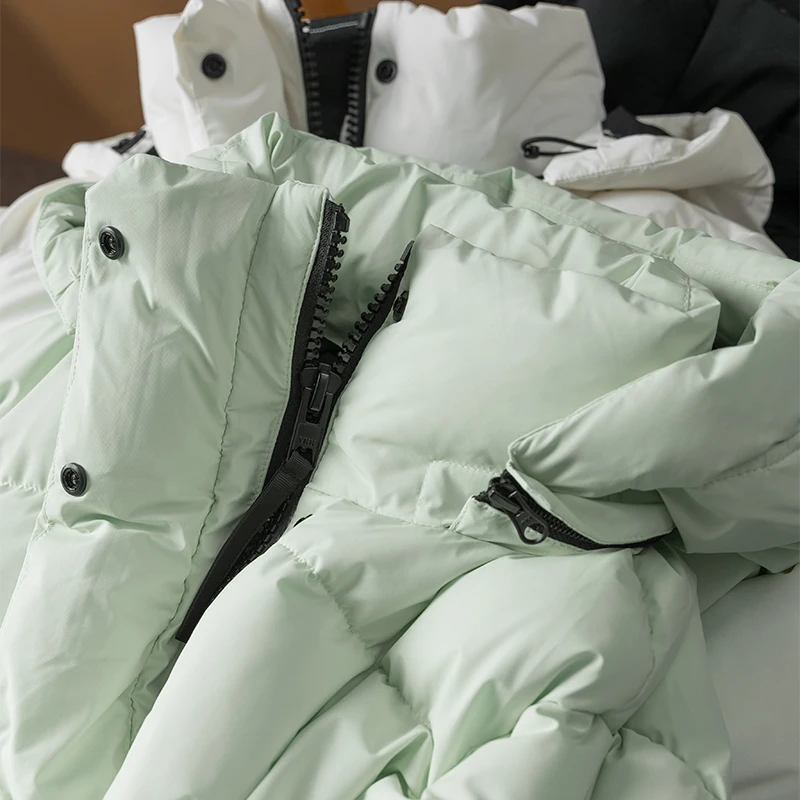 Sporty Style 95%  White Duck Down Jacket Women Winter Zipper Hat Detachable Adjustable Waist  Coat  Puffer Jacket