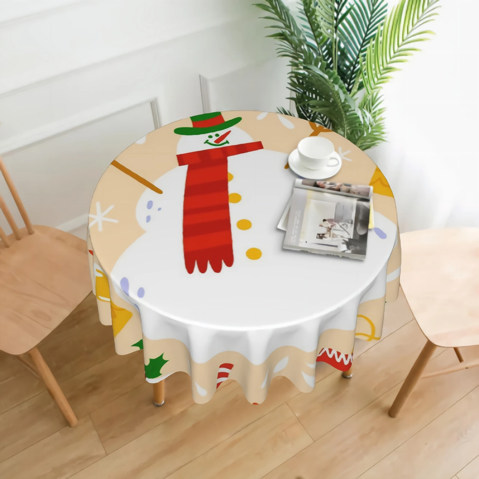 

Christmas Pattern Round 60 Inch Table Cloths Round Table Cover Polyester Tablecloth Washable Table Cover for Round Table