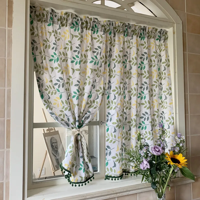 

American curtains short curtain semi-blackout cotton linen pastoral bay window kitchen curtains for bedroom занавески