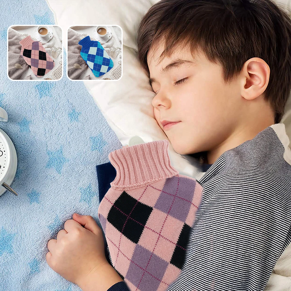 Hot Water Bottle 2L Hot Water Bag with Knit Cover Rubber Hot Water Pouch for Menstrual Cramps Pain Relief Cozy Nights Hot and