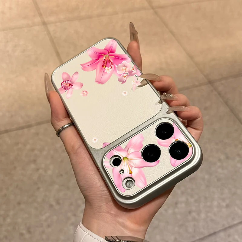 Фото Роскошный розовый чехол с цветочным узором и текстурой кожи для Samsung Galaxy S26 S25FE S24 Ultra S23 S22 S21 A17 A37 A57 A56 A55 A54 A26 A25 №3