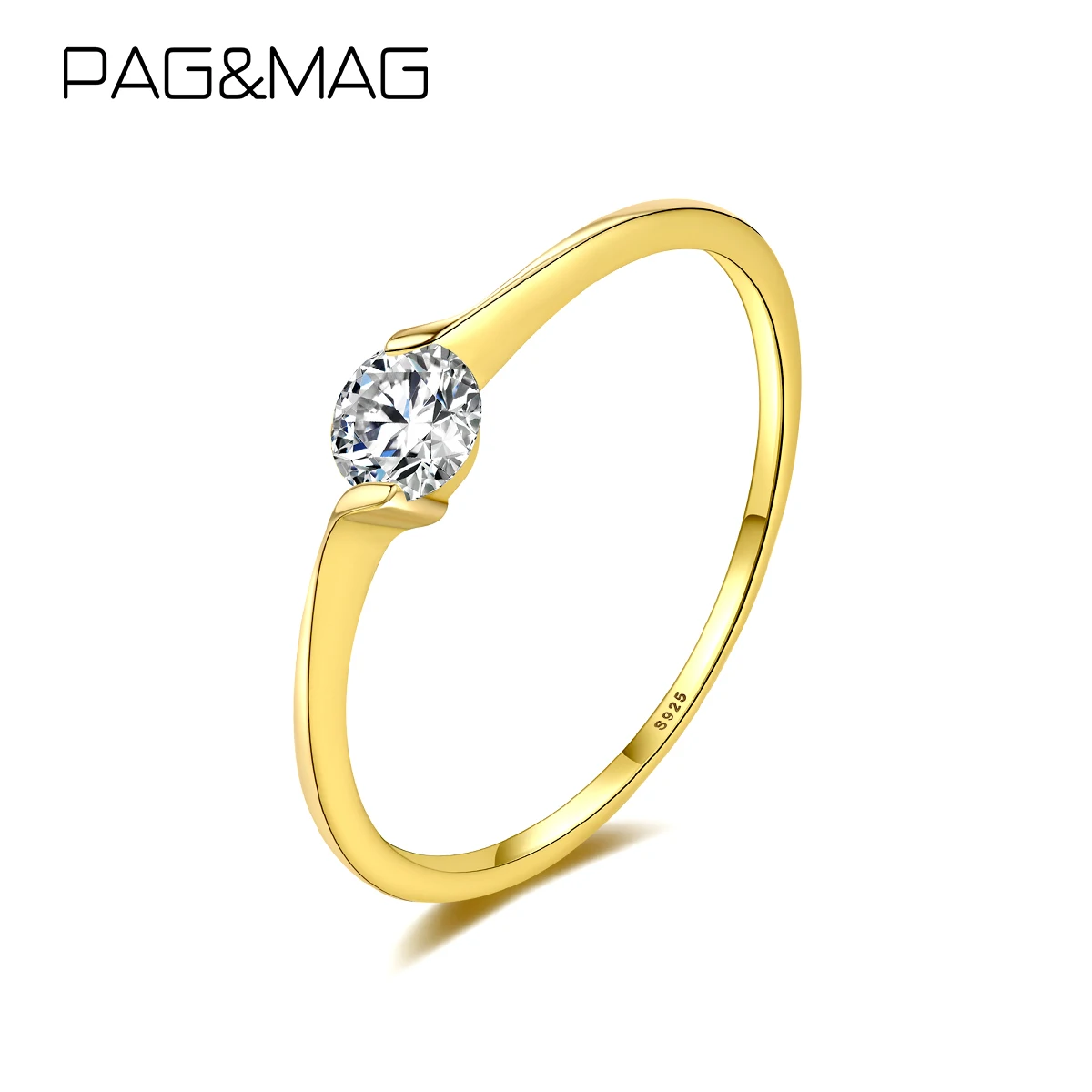 

PAG&MAG 925 Sterling Silver Imitation Diamond Rings For Women 14K Gold Color Wedding Band Fashion Sterling Silver Jewelry Gifts
